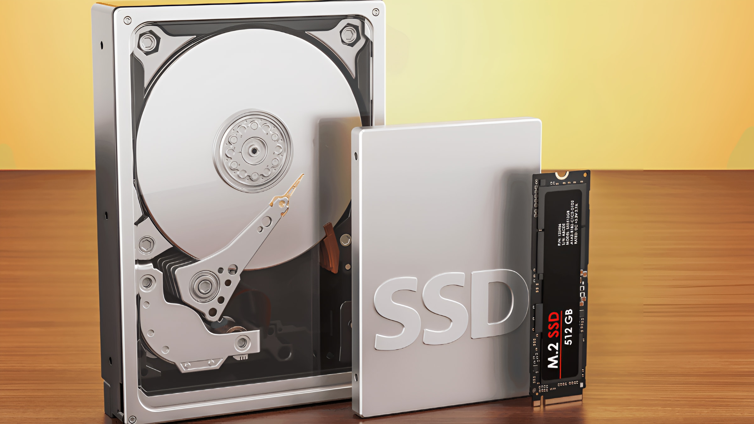 A hard drive, an SSD and an M.2 drive side by side