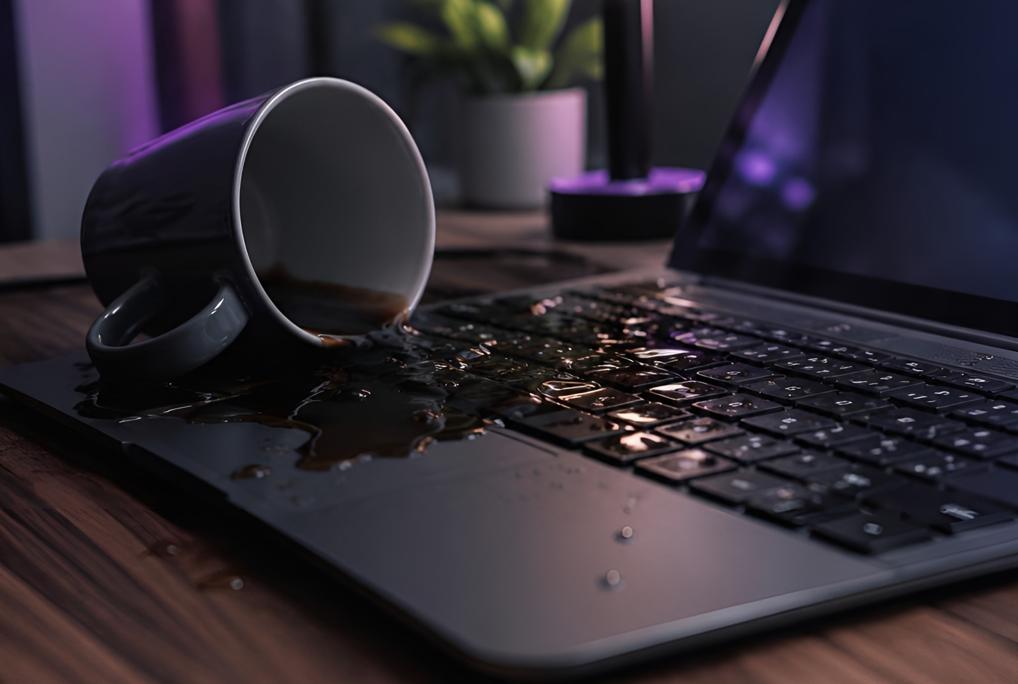 Coffee spilt across a laptop keyboard